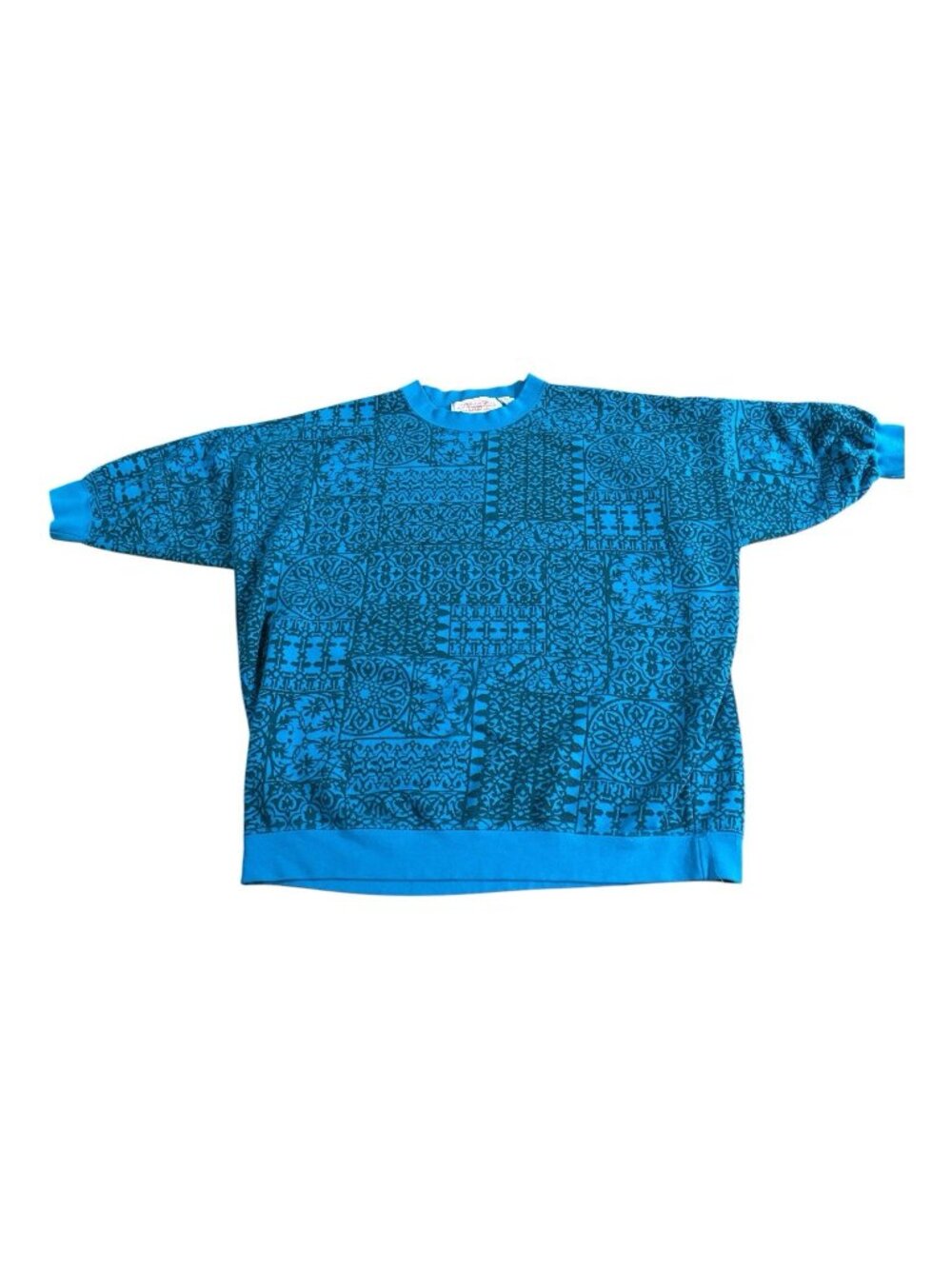 Vintage 80's Geometric Tribal Short Sleeve Sweatshirt Adult XL Oversized Retro